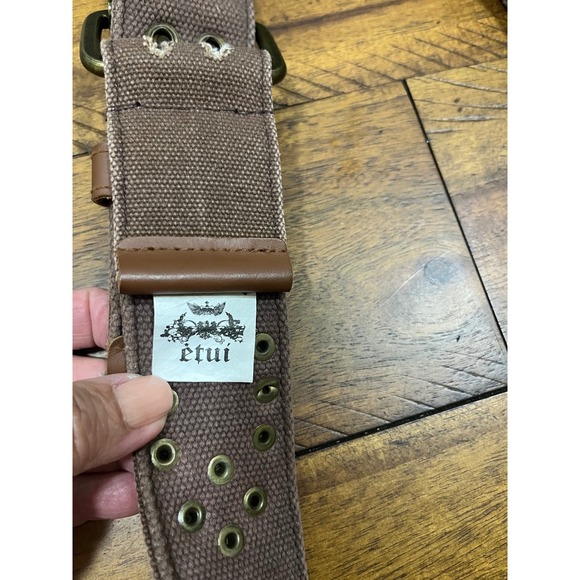 Etui Canvas Belt Womens 28 Brown Good Old Trend Patchwork Studded Grommet Double main image 6